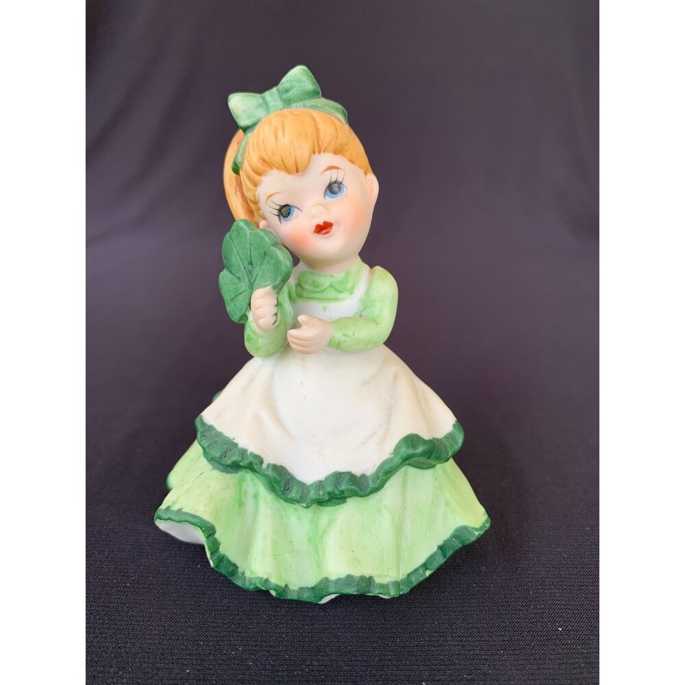 Vintage Lefton St Patrick's Day Ceramic Porcelain Girl Figurine Shamrock Clover